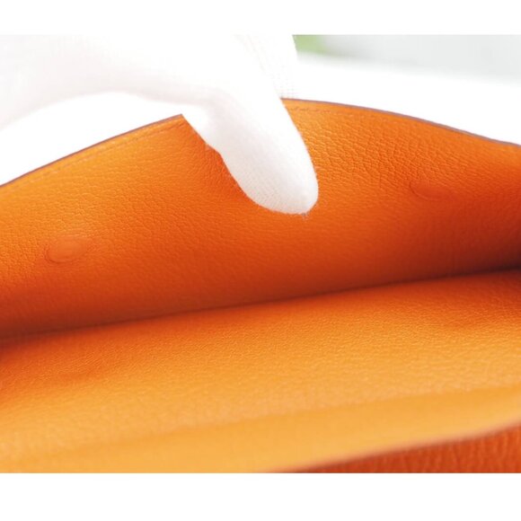 Hermes Classic Kelly Long Wallet Orange Chevre Leather Silver Classique Depliant - Picture 9 of 9